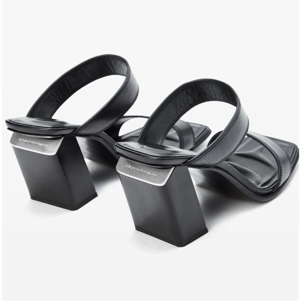 Alexander Wang Mila Black Leather Deconstructed Block Heel Slip on Sandal Size 8
